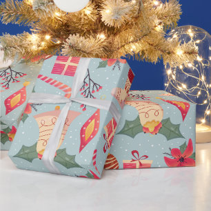 Weihnachtsschmuck, Socken und Rote Poinsettia Geschenkpapier