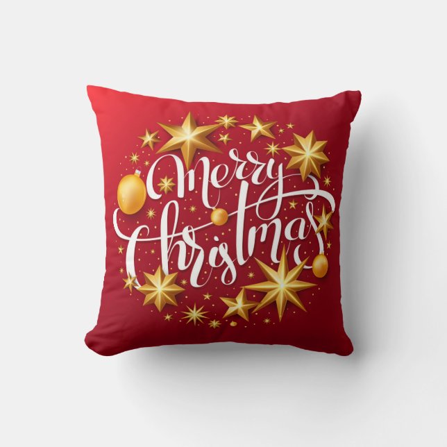 Weihnachtsschmuck Sparking Star Typografy Red Kissen (Vorderseite)