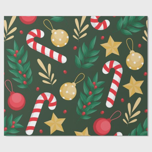 Weihnachtsschmuck, Sterne und Candy Canes Geschenkpapier (Flach)