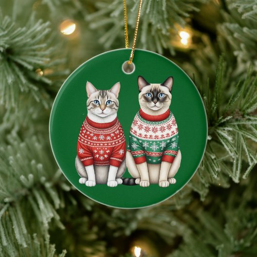 Weihnachtsschmuck, Tabby und Siamkatzen Keramik Ornament (Baum)