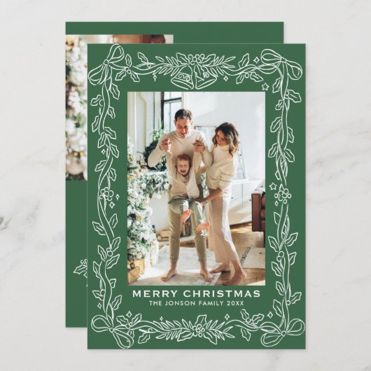 Weihnachtsschmuck Tannengrüne Schleifenbänder 3 Fo Feiertagskarte (Vorne/Hinten)