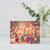 Weihnachtsschmuck über Glittery Hintergrund Postkarte (Stehend Vorderseite)
