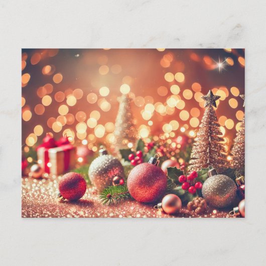 Weihnachtsschmuck über Glittery Hintergrund Postkarte (Vorderseite)