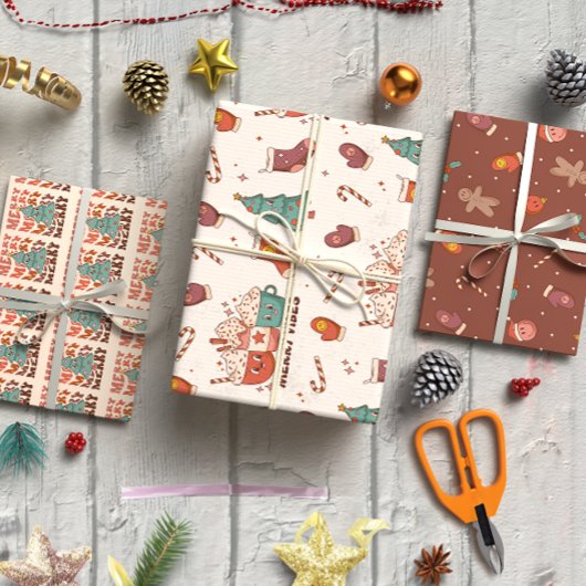 Weihnachtsschmuck und Bonbons Set von 3 Geschenkpapier Set