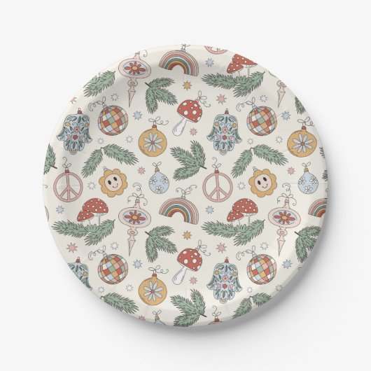 Weihnachtsschmuck und Friedenszeichen Pappteller (Vorderseite)