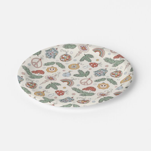 Weihnachtsschmuck und Friedenszeichen Pappteller (Schrägansicht)