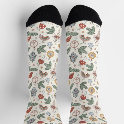 Weihnachtsschmuck und Friedenszeichen Socken (Oben)