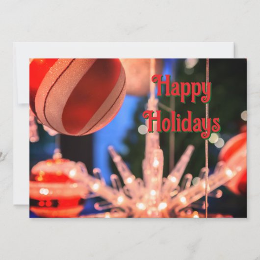 Weihnachtsschmuck und glückliche Ferien Feiertagskarte (Vorderseite)