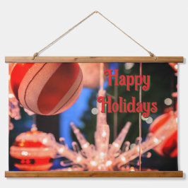 Weihnachtsschmuck und glückliche Ferien Wandteppich Mit Holzrahmen