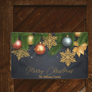 Weihnachtsschmuck und Kiefernzweige Banner