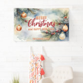 Weihnachtsschmuck und Kiefernzweige Banner (Insitu)