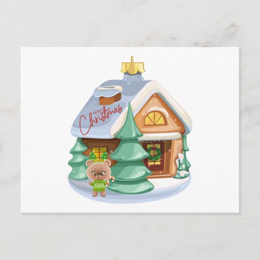 Weihnachtsschmuck und Niedlicher Teddybär Feiertagspostkarte (Vorderseite)