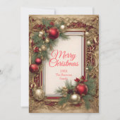 Weihnachtsschmuck und Pinienbäume Feiertagskarte (Vorderseite)