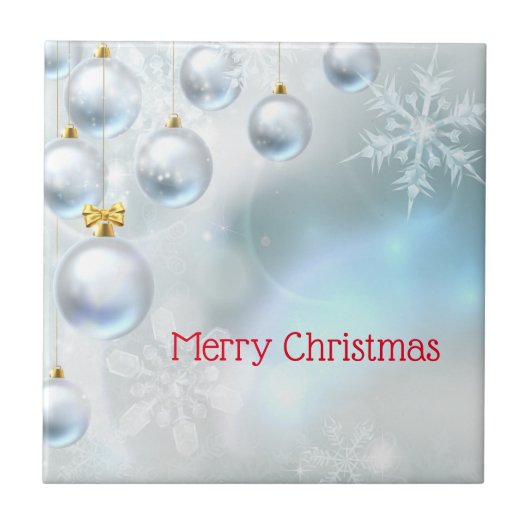 Weihnachtsschmuck und Schneeflocken Fliese (Vorderseite)