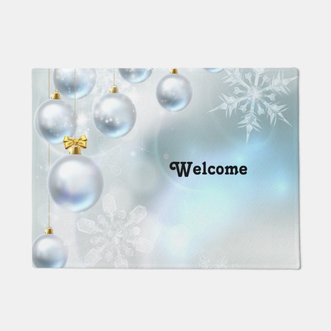 Weihnachtsschmuck und Schneeflocken Fußmatte (Vorderseite)