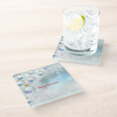 Weihnachtsschmuck und Schneeflocken Glasuntersetzer (Schrägansicht)