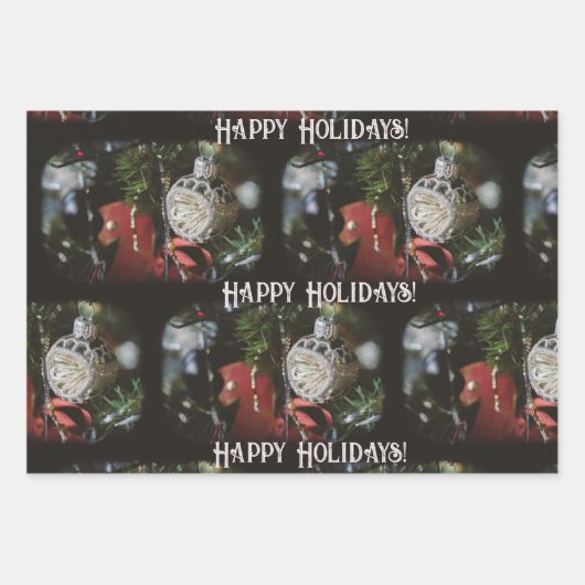 Weihnachtsschmuck und Weihnachtsbaum Geschenkpapier Set (Vorderseite 2)