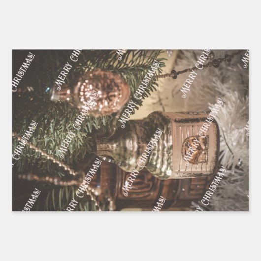 Weihnachtsschmuck und Weihnachtsbaum Geschenkpapier Set (Vorderseite)