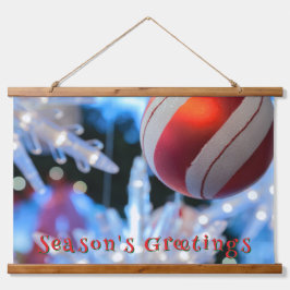 Weihnachtsschmuck und Weißes Licht Wandteppich Mit Holzrahmen