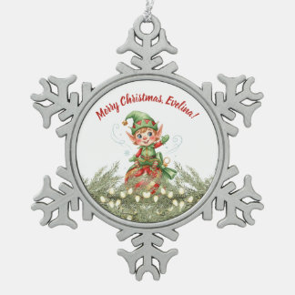 Weihnachtsschmuck vom Elf Schneeflocken Zinn-Ornament