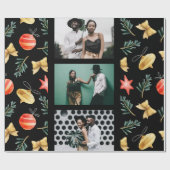 Weihnachtsschmuck Wasserfarben Foto Collage Black Geschenkpapier (Flach)