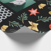 Weihnachtsschmuck Wasserfarben Foto Collage Black Geschenkpapier (Ecke)