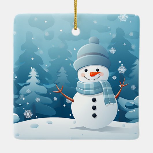 Weihnachtsschmuck-Winter Snowman Szene Keramikornament (Rückseite)