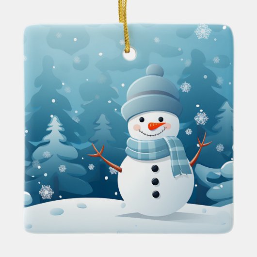 Weihnachtsschmuck-Winter Snowman Szene Keramikornament (Vorderseite)
