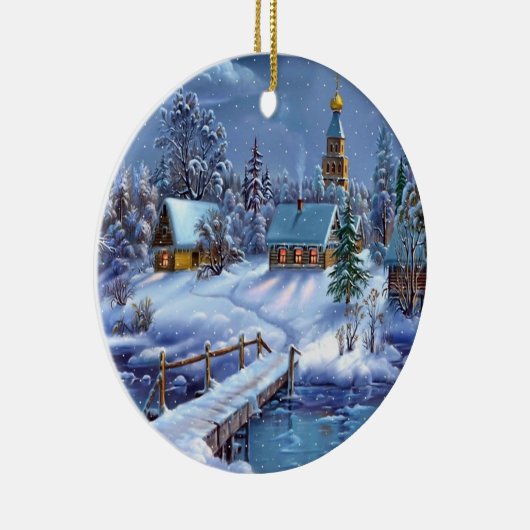 Weihnachtsschmuck-Winter-Szene Keramikornament (Rechts)