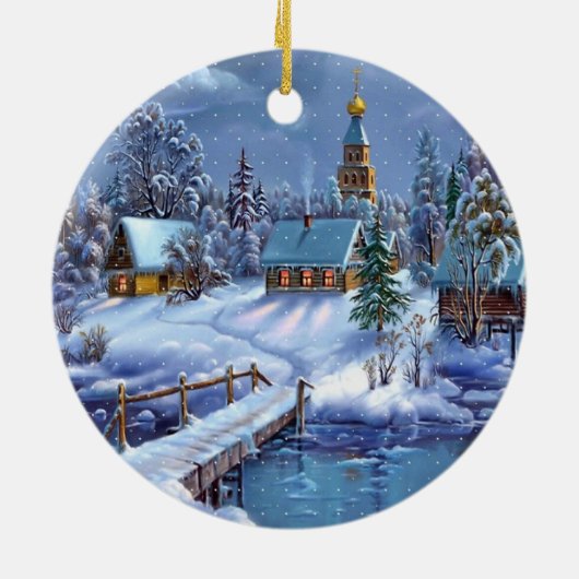 Weihnachtsschmuck-Winter-Szene Keramikornament (Hinten)