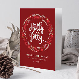 Weihnachtsschmuck Wreath Holly Jolly Non-Foto Feiertagskarte