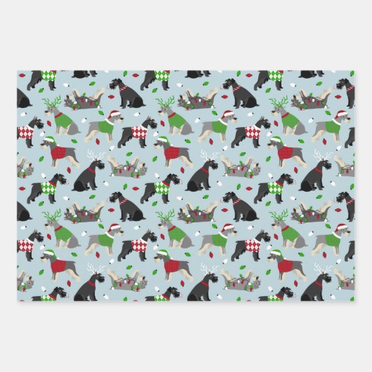 Weihnachtsschnauzer Wrapping Paper Sheets Geschenkpapier Set (Vorderseite)