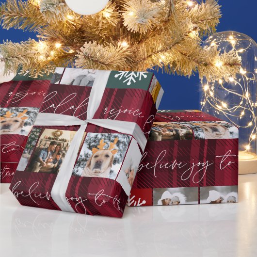 Weihnachtsschnee 8 Fotos Gitter Collage Rot karier Geschenkpapier (Feiertage)