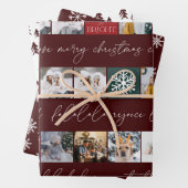 Weihnachtsschnee 8 Fotos Gitter Kiefer dunkelrot Geschenkpapier Set (Beispiel)