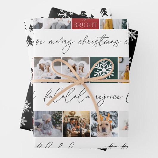 Weihnachtsschnee 8 Fotos Gitter Kiefer Schwarz-wei Geschenkpapier Set (Beispiel)