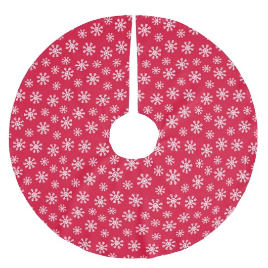Weihnachtsschnee auf Cherry Red Polyester Weihnachtsbaumdecke (Vorderseite)