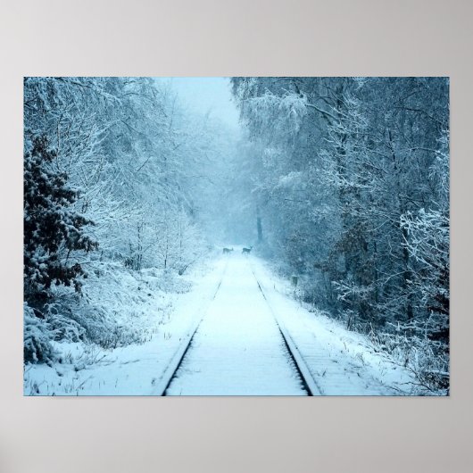 Weihnachtsschnee auf Eisenbahnwegen Poster (Vorne)