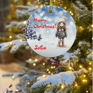 Weihnachtsschnee-Baum Name Rot Keramik Ornament