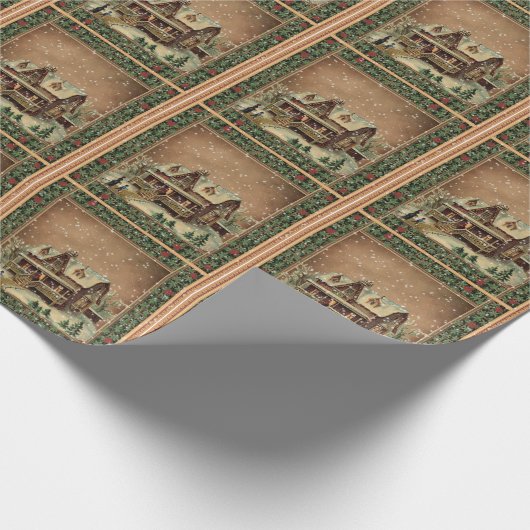 Weihnachtsschnee bedeckt Viktorianische Zuhause Geschenkpapier (Ecke)