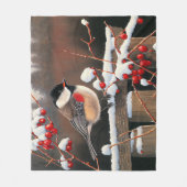 Weihnachtsschnee Black Cap Chickadee Red Berries Fleecedecke (Vorderseite)