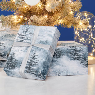 Weihnachtsschnee Blau Weiße Weihnacht Tannen Geschenkpapier