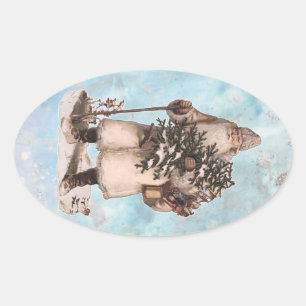Weihnachtsschnee des Vintagen Vaters sinkt Ovaler Aufkleber
