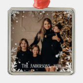 Weihnachtsschnee-Foto der Familie hinzufügen Ornament Aus Metall (Vorne)
