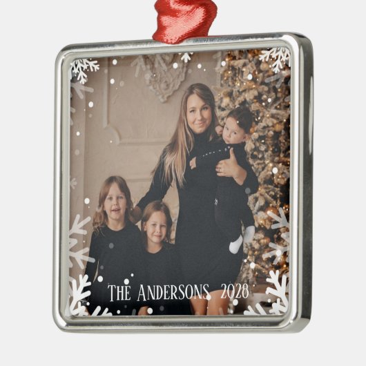 Weihnachtsschnee-Foto der Familie hinzufügen Ornament Aus Metall (Links)