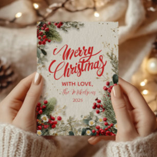 Weihnachtsschnee Grün und Beeren Feiertagskarte