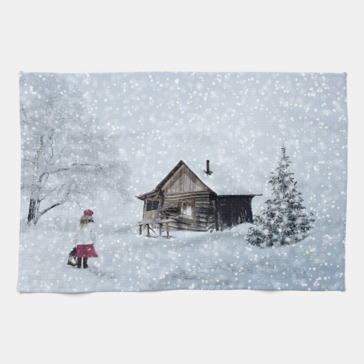 Weihnachtsschnee in der Hütte Geschirrtuch (Horizontal)