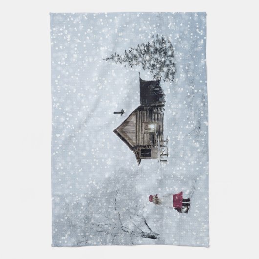 Weihnachtsschnee in der Hütte Geschirrtuch (Vertikal)