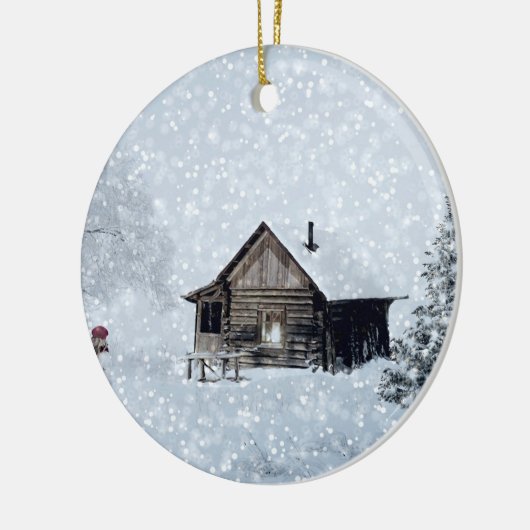 Weihnachtsschnee in der Hütte Keramik Ornament (Links)