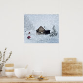 Weihnachtsschnee in der Hütte Poster (Küche)