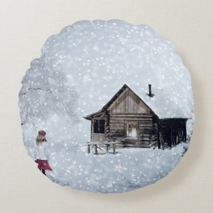 Weihnachtsschnee in der Hütte Rundes Kissen